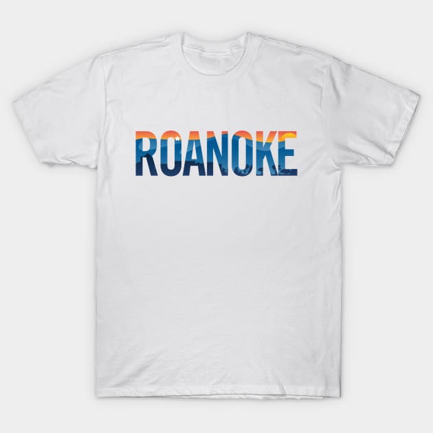 Roanoke pride illustration with mountains, star, city scape and sunset T-Shirt by hobrath